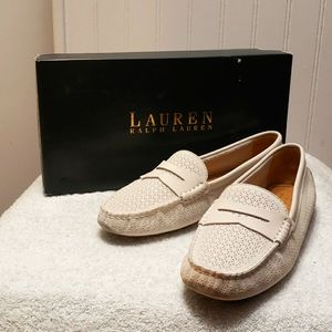 Ralph Lauren Camilla Nubuck slip on mocs, ivory, 7